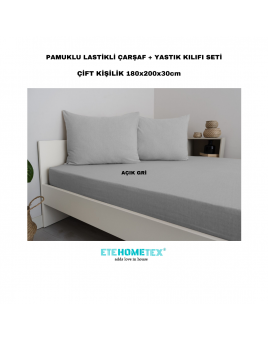 ETE HOMETEX Çift Kişilik Pamuklu Lastikli Çarşaf Takımı 180x200x30cm AÇIK GRİ 8696474231829